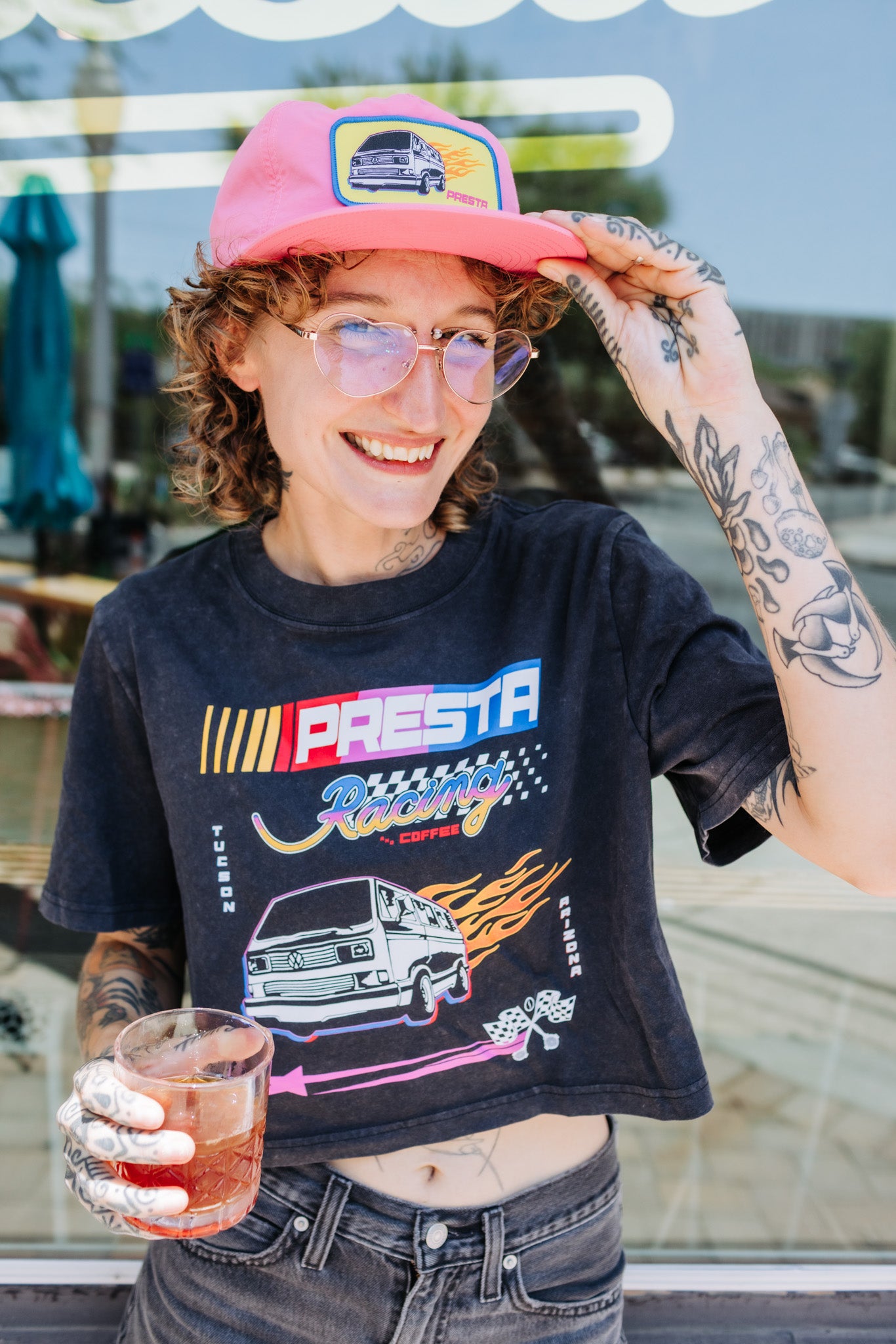 Vintage Black VW Van Fire Crop Tee