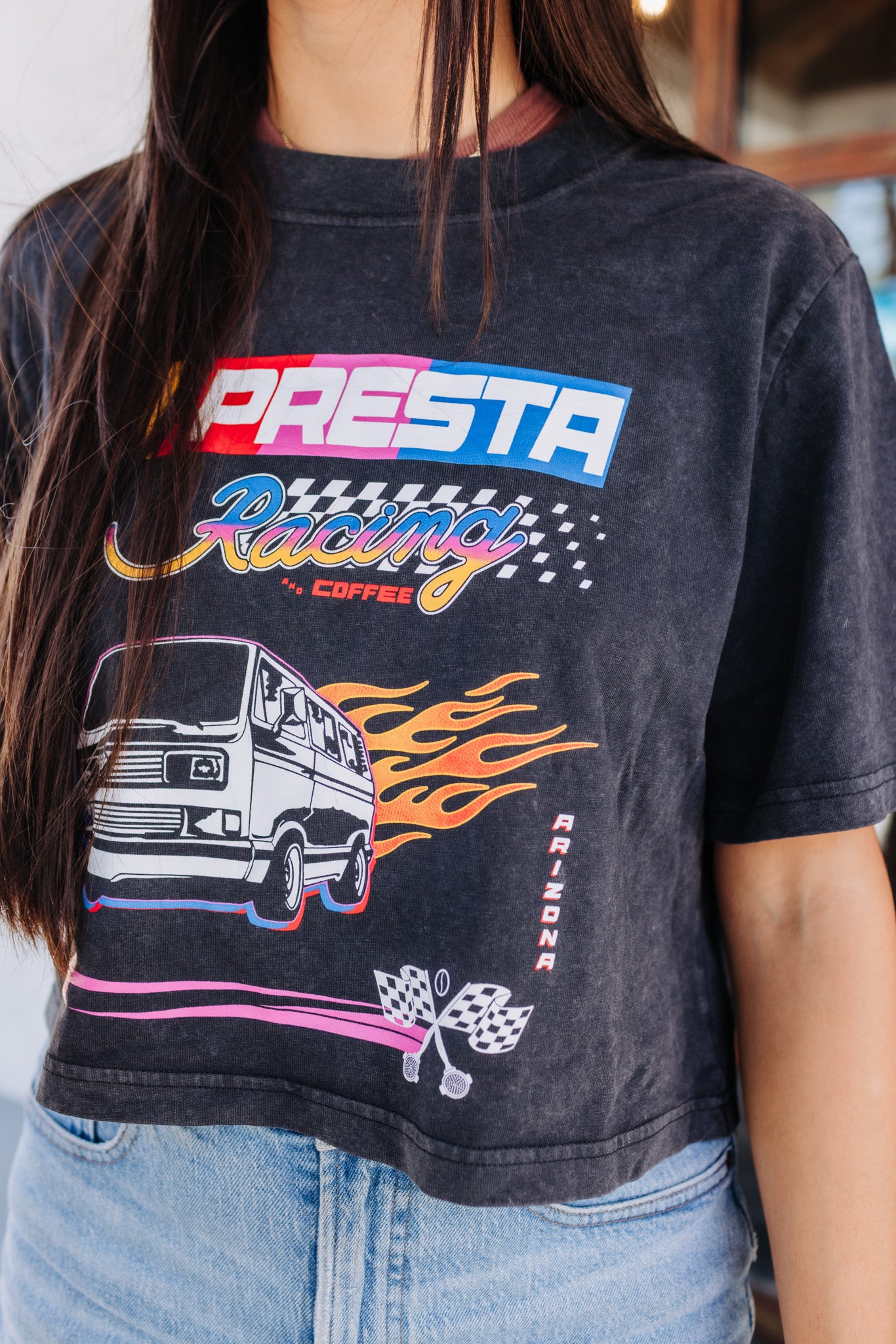 Vintage Black VW Van Fire Crop Tee